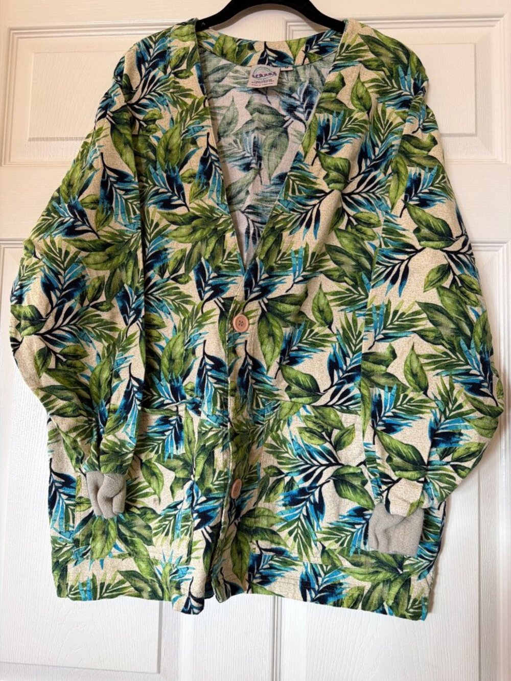 Tropical Leaf Print Womens Button-Up Scrub Jacket By S.C.R.U.B.S. 100% Cotton Si